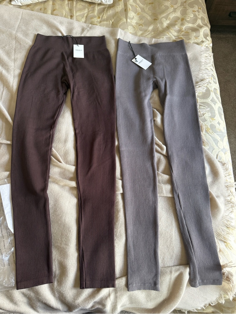 Set of Ribbed Women Leggings - Brown and Gray